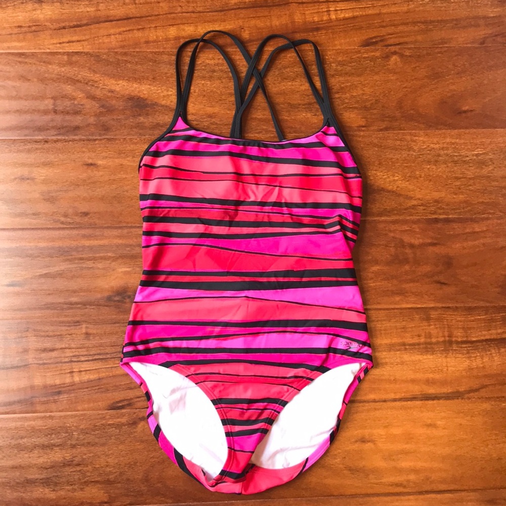 Stripped Speedo one piece bathing suit.